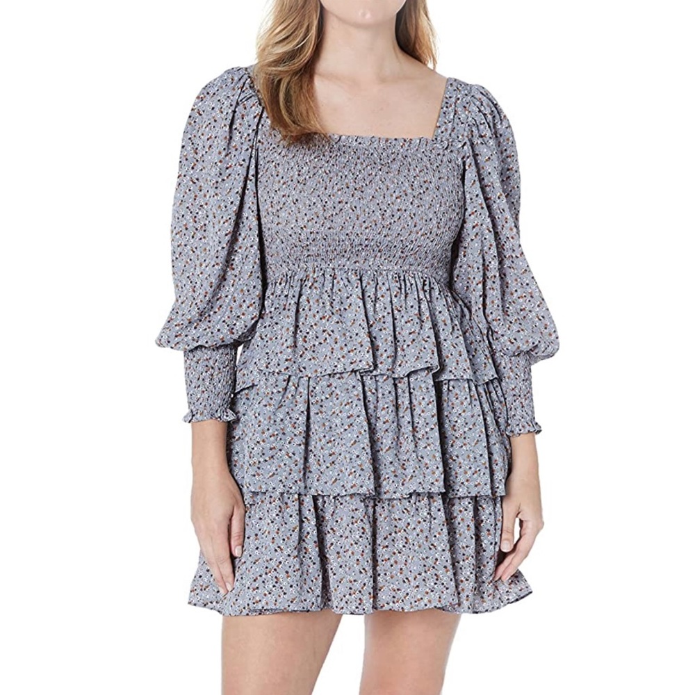 Women's Square Neck Ruffle Dress Long Sleeve